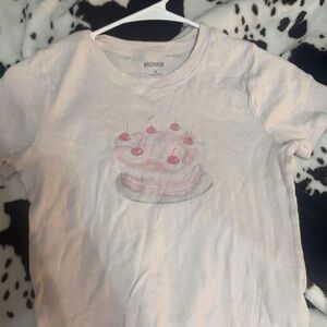 Hollister Light Pink Tee with Cake Graphic